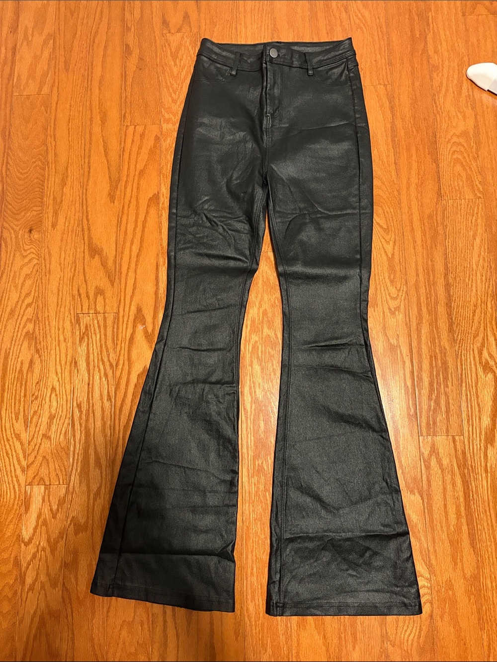 High-Rise Black Faux-Leather Flared Pants